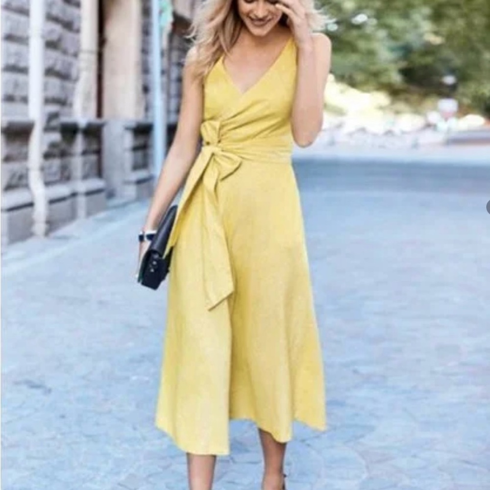 Boden Yellow Riviera Wrap Dress - Linen/ Cotton
